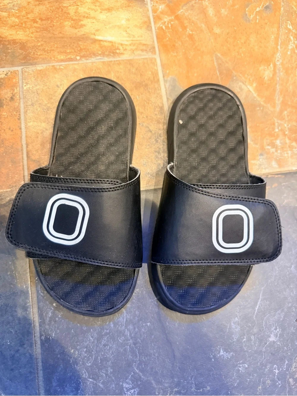 Kids Overtime Black Slide Sandals with logo